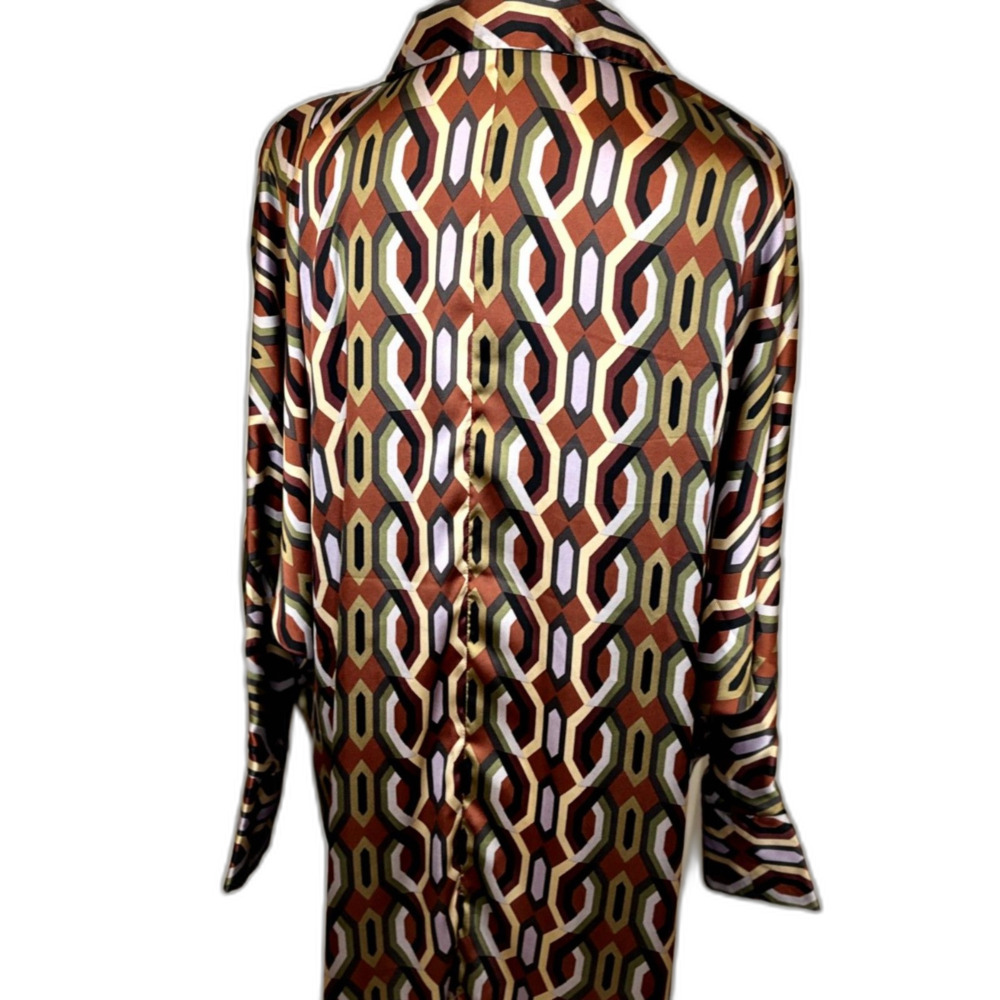 By Design Geometric Pattern Button Down Blouse Sa… - image 5